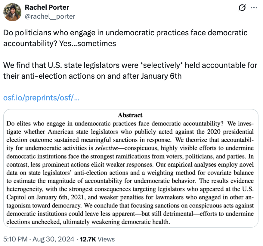 Rachel Porter X post about election deny preprint